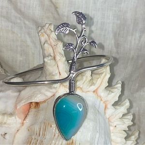 Botswana Agate Artisan Crafted statement leaves teardrop cuff